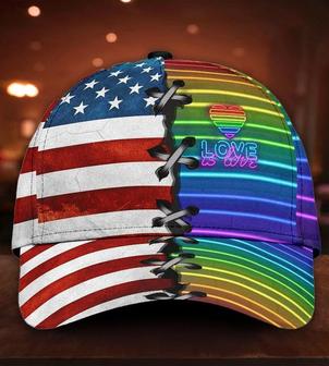 Pride Cap For Gay, Lgbt Love Is Love Us Flag Background Printing Baseball Cap Hat, Lgbt Baseball Cap Hat - Thegiftio
