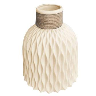 Beige Plastic Faux Ceramics Striped Vase, Nordic Style, , Decor for Home | Rusticozy