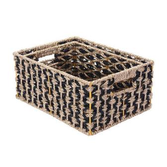 Black Rectangle Wicker Baskets Set Of 2 Natural Small Seagrass Storage Baskets Home Decor | Rusticozy