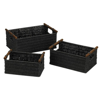 Black Rectangular Wicker Basket with Wood Handles Rustic Home Decoration Set of 3 | Rusticozy