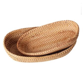 Bread And Serving Wicker Basket Oval Rattan Bread Baskets Decorative Narrow Serving Basket Set Of 2 | Rusticozy