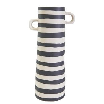 Ceramic 11 Inch Flower Vase Striped Black And White, Tall Vase, Minimalist Design For Home Décor, Bedroom Kitchen Living Room | Rusticozy
