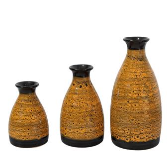 Ceramic Brown Set Of 3 Lava Vases, Rustic Farmhouse Ceramic Vases Home Decor, Neutral Home Decor For Shelves | Rusticozy