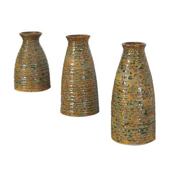 Ceramic Rustic Vase 3 Piece Set For Pampas Grass, Flower Vase For Country Home Farmhouse Living Room Decoration  | Rusticozy