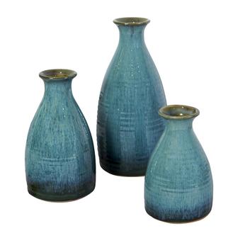 Ceramic Vase for Home Decor, Turquoise Ombre Vase Set for Pampas Grass, Rustic Boho Vases Set of 3, Blue | Rusticozy