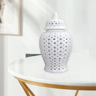 White Ceramic Vase With Lid Storage Jar Living Room Modern Farmhouse Home Decor  | Rusticozy UK