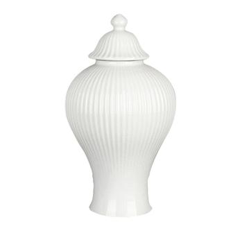 White Ceramic Vase With Lid Living Room, Porcelain Storage Jar Modern Farmhouse Home Decor  | Rusticozy UK