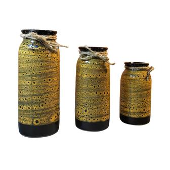 Ceramic Vases Set Of 3 Brown Orange Boho Vases Decorative Lava Vases For Living Room Boho Home Decor | Rusticozy