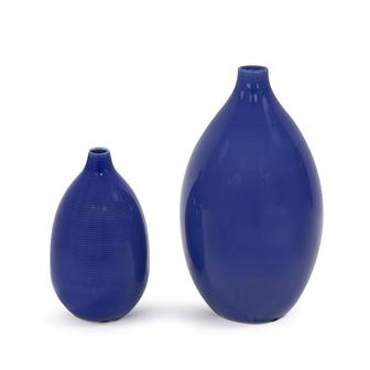 Cobalt Blue Ceramic Vase, Living Room Home Decor, Ideal Gift For Wedding, Set Of 2 | Rusticozy