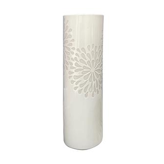 Cylinder Sculpture Vase Ceramic, 11 Inches White Vase, High-gloss Modern Vase Home Decoration Flower Arrangement Vase | Rusticozy