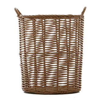 Dark Brown Wicker Hand-woven Hollow Cylindrical Laundry Basket With Handles | Rusticozy