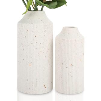 Distressed Decorative Vases Cream White Vases Set Of 2 Living Room Modern Farmhouse Home Decor  | Rusticozy