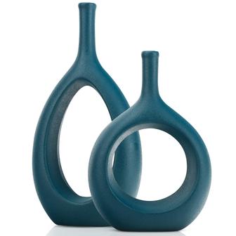 Emerald Donut Green Vase, Hollow Creative Design, Living Room Decor, Set Of 2 | Rusticozy