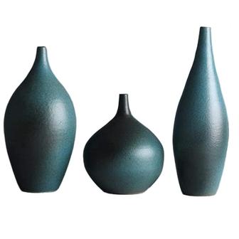 Emerald Green Vases, Matte Teal Ceramic Flower Vases, Living Room Decor, Set Of 3 | Rusticozy