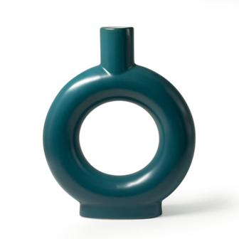 Green Circle Ceramic Vase, Decorative Circle Donut Vase with Hole, Living Room Boho Home Decor | Rusticozy