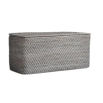 Grey Woven Rattan Storage Basket Box With Lid For Home Storage And Organization | Rusticozy