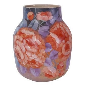 Hand Painted Floral Vase, Pottery Painting Design, Decorative For Flower Arrangement, Home Decoration, Orange Purple | Rusticozy