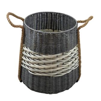 Jute Handles Organizer Rattan Storage Box Grey and White Round Weaving Basket Storage Baskets | Rusticozy