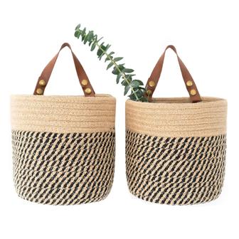 Jute Rope Baskets Small Cotton Rope Baskets For Organizing Round Baskets For Plants Set Of 2 | Rusticozy
