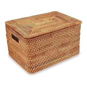 Lidded Wicker Basket Rattan Seagrass Basket With Lid Storage Bins Organizer Boho Home Decor | Rusticozy