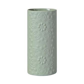 Mint Pastel Ceramic Vase, Embossed Flower Pattern 6.7in Tall Cylinder Vase, Nordic Minimalism, Boho Home Decor | Rusticozy