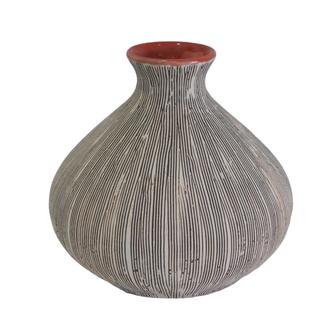 Nordic Style Embossed Ceramic Vase, Minimalist Textured Flower Vase White Black Striped, Small | Rusticozy