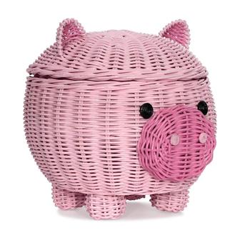 Pink Pig Basket Wicker Seagrass Storage Baskets With Lid Adorable Animal Shape Bamboo Basket With Lid | Rusticozy