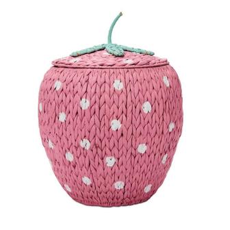 Rattan Pink Basket Strawberry Shaped Large Round Water Hyacinth Wicker Basket For Kids | Rusticozy