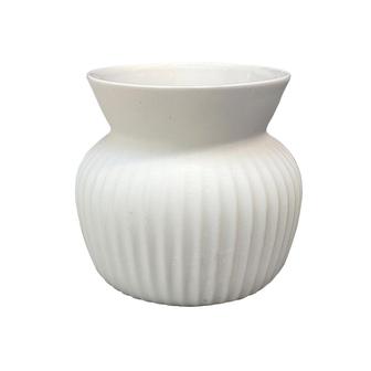 Small Ribbed Terracotta Ceramic Vase 700ml, Retro Rustic Flower Vase, Matte White Vase Aesthetic Room Decor Living Room | Rusticozy