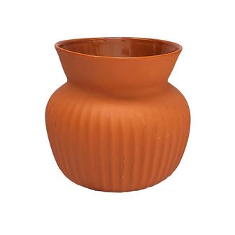 Small Ribbed Terracotta Ceramic Vase 700ml, Retro Rustic Flower Vase, Orange Vase Aesthetic Room Decor For Living Room  | Rusticozy