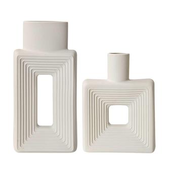Set of 2 Square Ceramic Vase Rustic Home Decor Minimalist Nordic Boho  | Rusticozy