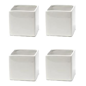 Ceramic Square Vase, Glossy White Vase, Cube Vase for Flowers, Home Decor, 3x3 in Set Of 4 Vases | Rusticozy