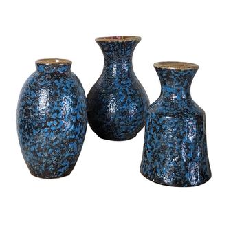 Vintage Ceramic Flower Vase Set Of 3, Rustic Blue Vases Bottle Decorative, Ideal Tabletop Home Decoration  | Rusticozy