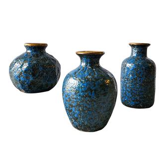 Vintage Ceramic Vase Set Of 3, Rustic Blue Flower Vases Bottle Decorative Vases, Ideal Tabletop Home Decor | Rusticozy