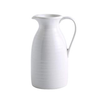 White Pitcher Vase, Ceramic Vase, Rustic Milk Jug with Handle for Living Room, Home Decor | Rusticozy