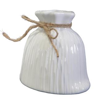 White Ribbed Ceramic Flower Vase For Home Decor - Modern 5,5 Inch Tall Decorative Vases Kitchen Decor Rustic Farmhouse Decor | Rusticozy