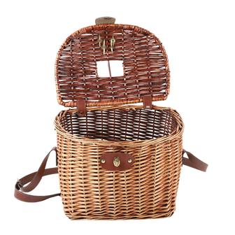Hand-woven Brown Wicker Basket Backpack Nordic Style Vintage Backpack Picnic With Leather Strap | Rusticozy