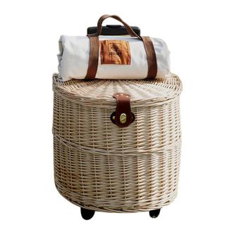 Wicker Basket On Wheels Picnic Basket With Trolley Semicircle Handmade Gift For Him | Rusticozy
