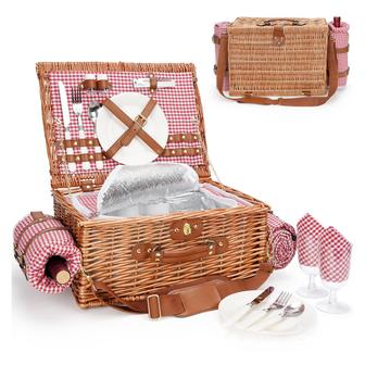 Wicker Basket Picnic Set, Washable Mat, Compartment Natural Wicker Hamper For Camping Outdoor Party Gift For Him | Rusticozy