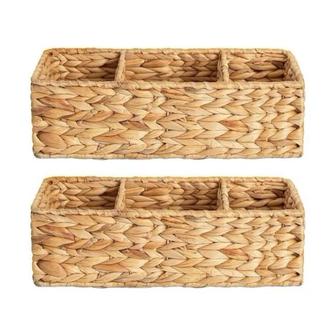 Wicker Basket Storage Shelves 3-Section Wicker Baskets For Organizing Living Room Decor Set Of 2 | Rusticozy