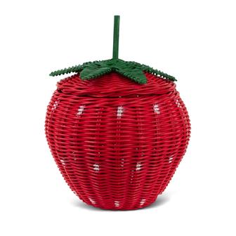 Red Wicker With Lid Strawberry Rattan Storage Basket Cute Handcrafted Gift Home Decor | Rusticozy