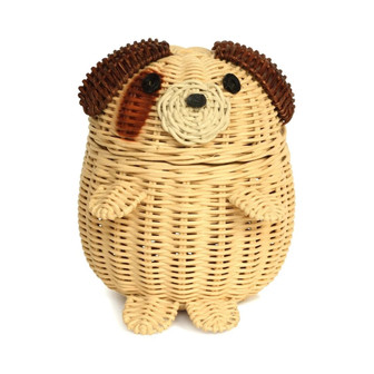 Woven Rattan Wicker Dog Shaped Storage Basket With Lid Hand Woven Shelf Organizer Boho Home Decor | Rusticozy AU