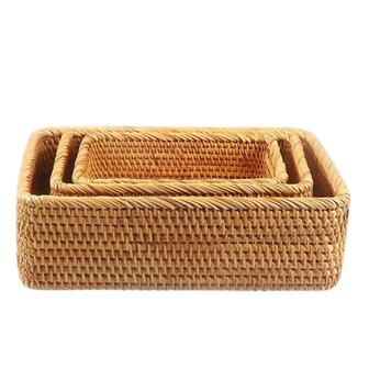 Woven Wicker Natural Rattan Storage Baskets Set Of 3 Boho Home Decor | Rusticozy
