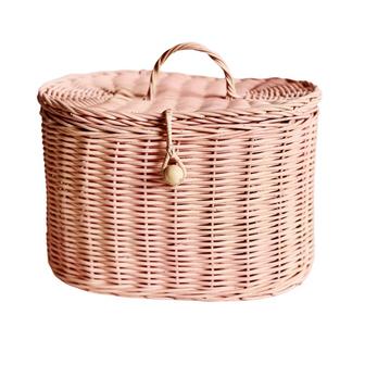 Pink Wicker Basket Purse with handle Rattan Handbag Accessory Rustic Home Decor | Rusticozy