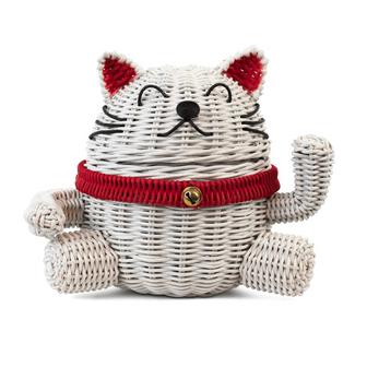 Wicker Cat Basket Rattan Storage Basket With Lid Decorative Bin Shelf Organizer | Rusticozy