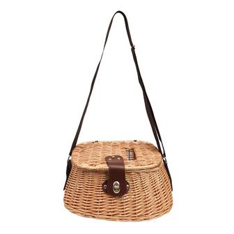 Wicker Fishing Basket Vintage Fishing Bucket with Adjustable Shoulder Strap Picnic Basket Gift For Her | Rusticozy