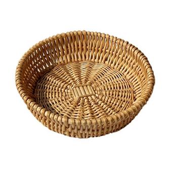 Hand Woven Wicker Fruit Basket Round Wicker Bowl Rustic Farmhouse Decor | Rusticozy