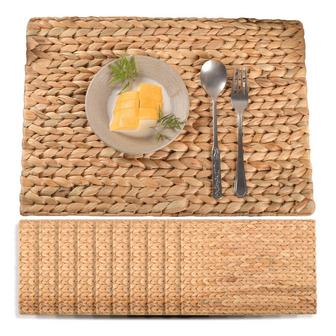 Wicker Rectangle Woven Placemats for Dining Table Set of 10 Rustic Farmhouse | Rusticozy