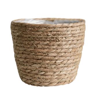 Outdoor Wicker Planters Seagrass Storage Bins Planter with Plastic Liners Straw 7in Indoor Outdoor Gift For Him | Rusticozy