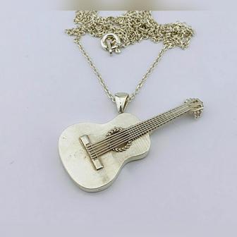 925 Sterlings Silver Classic Guitar Necklace, Necklace For Women, Necklace For Men, Unisex Guitar Pendant - Monsterry